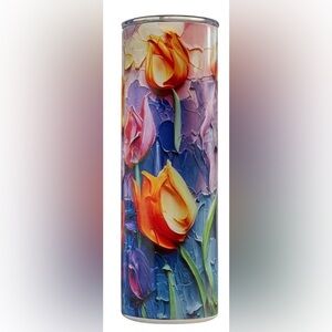 🌷 Textured Floral Art Tumbler – 20oz Stainless Steel